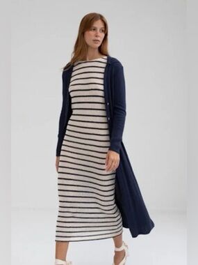 MUS & BOMBON SEGUIN DUSTER‎ CARDIGAN Navy Blue Medium Ecovera Spain Sustainable
